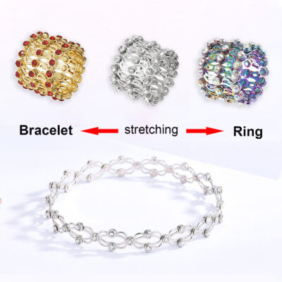 2 in 1 Folding Retractable Rings Bracelet Magic Rhinestone Rings