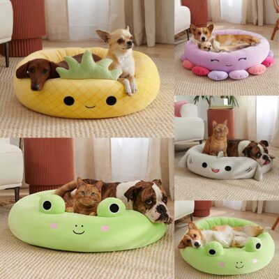 Creative Dog And Cat Beds Cartoon Frog Octopus Pineapple Dolphin Round Pet Kennel Pet Products